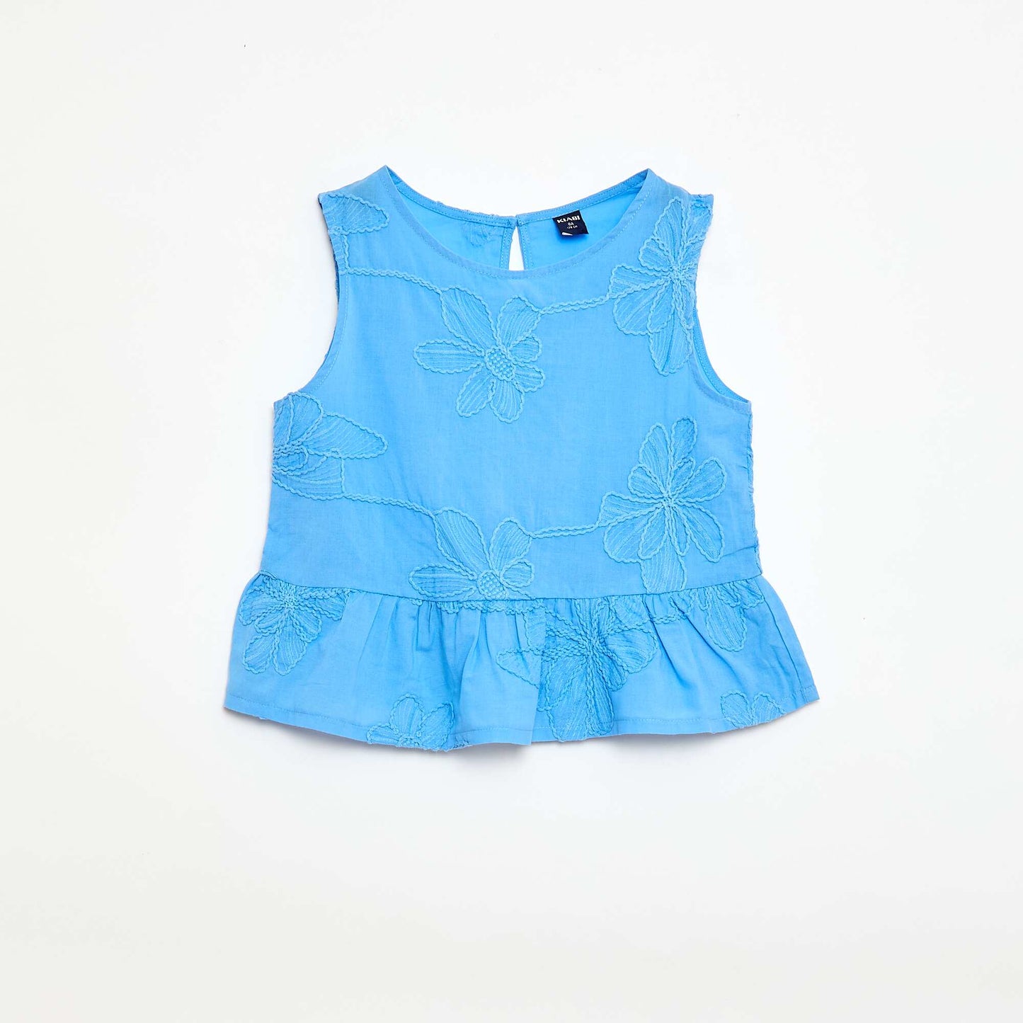 Blouse sans manches avec broderies fleuries BLEU