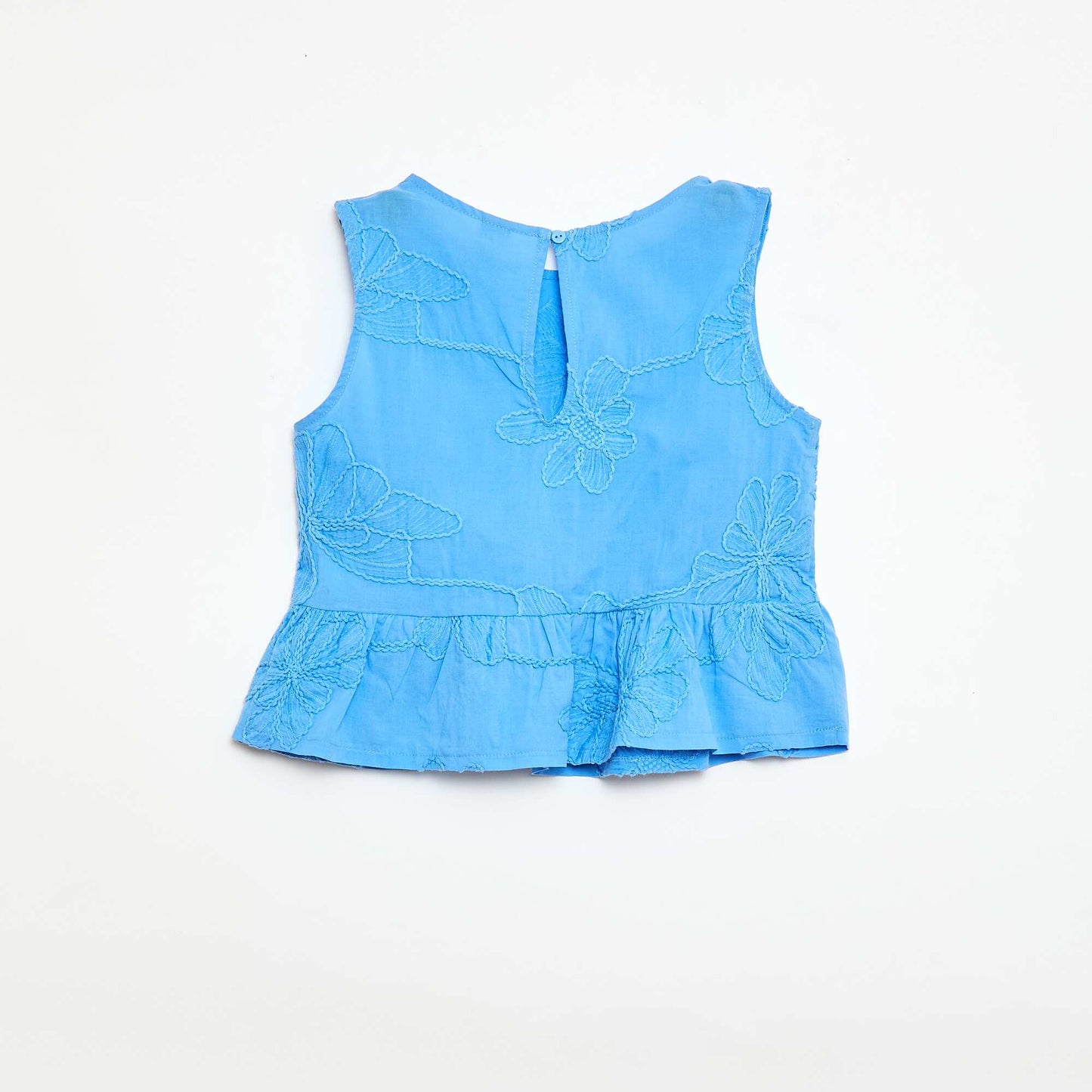 Blouse sans manches avec broderies fleuries BLEU