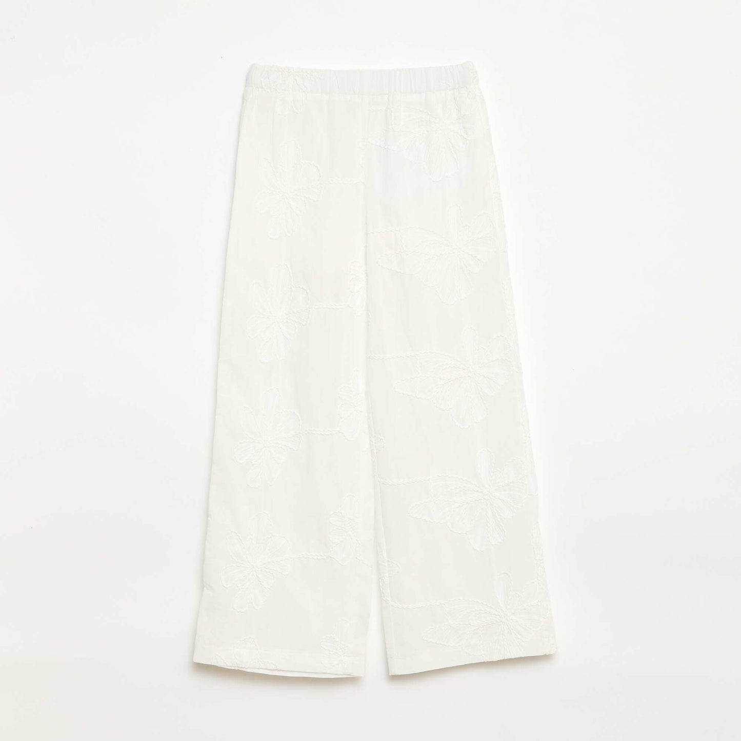 Pantalon large avec broderies BLANC