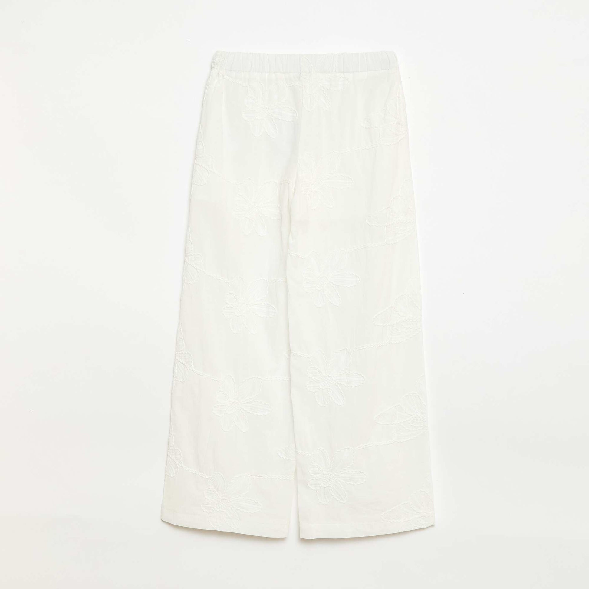 Pantalon large avec broderies BLANC