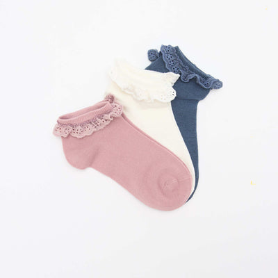 Lot de 3 socquettes de cérémonie à volants ROSE