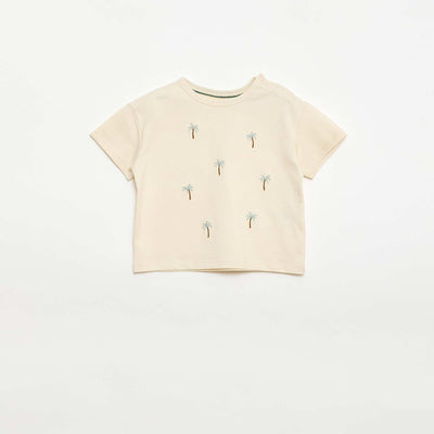 T-shirt imprimé tropique' manches courtes en coton BLANC