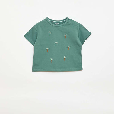 T-shirt imprimé tropique' manches courtes en coton VERT