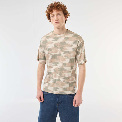 T-shirt col rond imprimé 'camouflage' en coton VERT