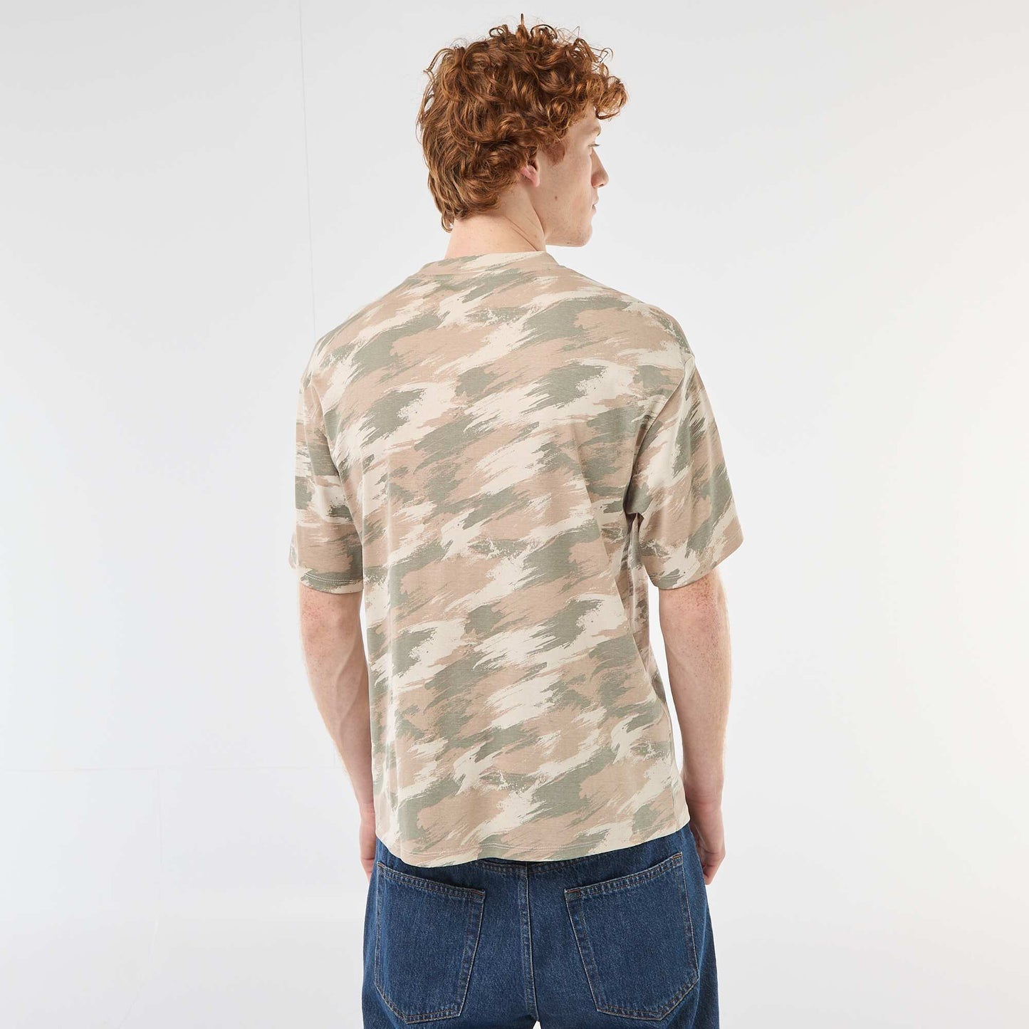 T-shirt col rond imprimé 'camouflage' en coton VERT