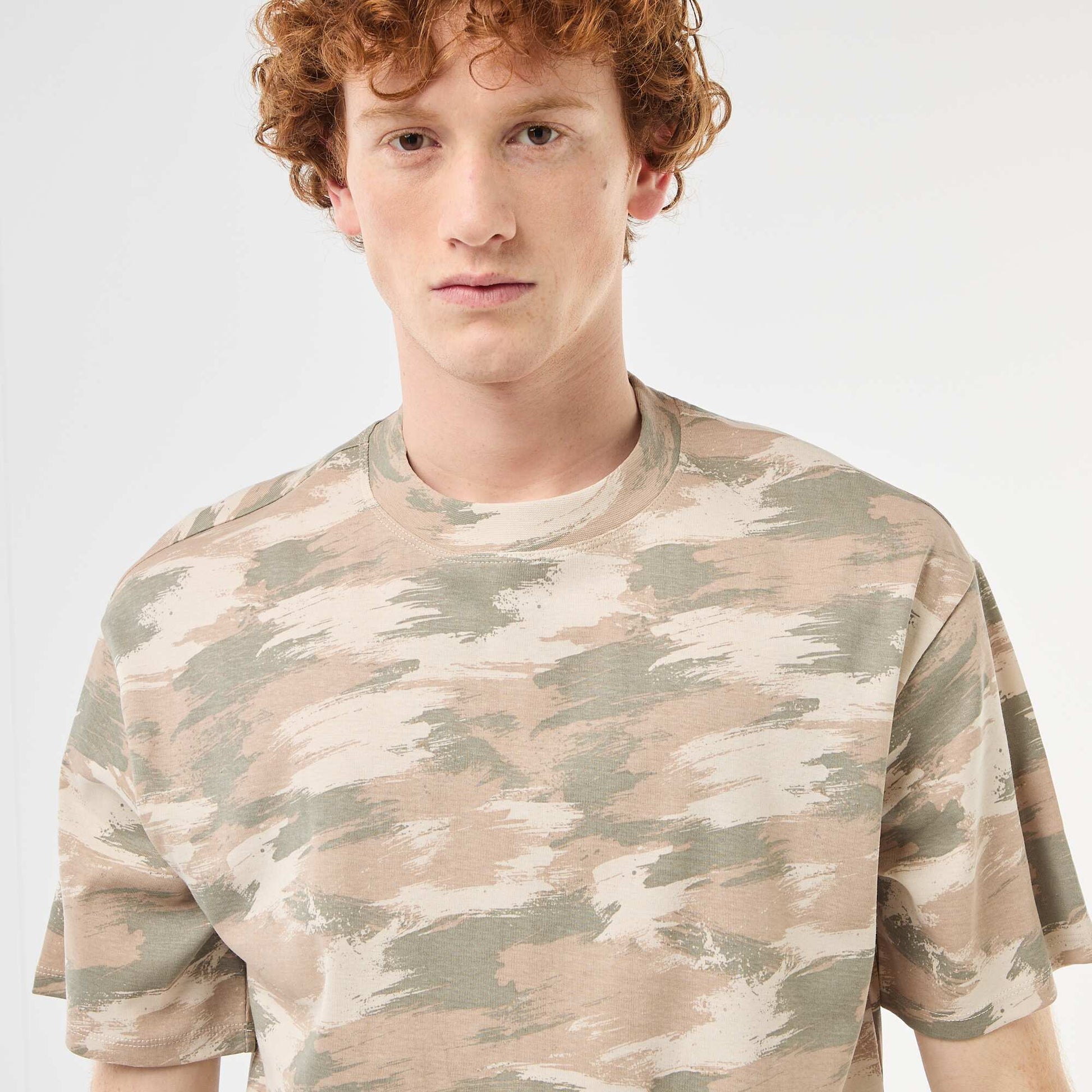 T-shirt col rond imprimé 'camouflage' en coton VERT