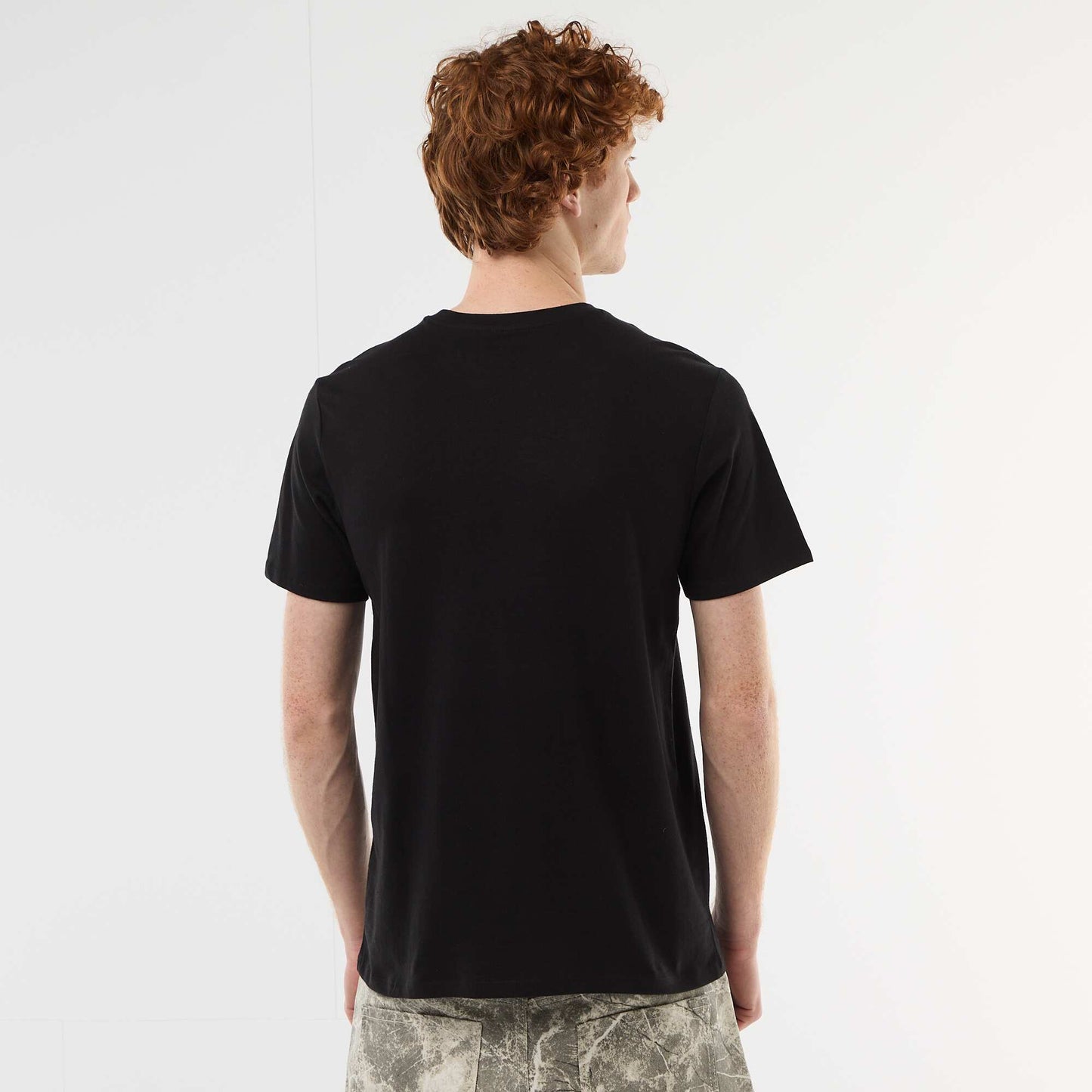 T-shirt imprimé placé en coton uni NOIR