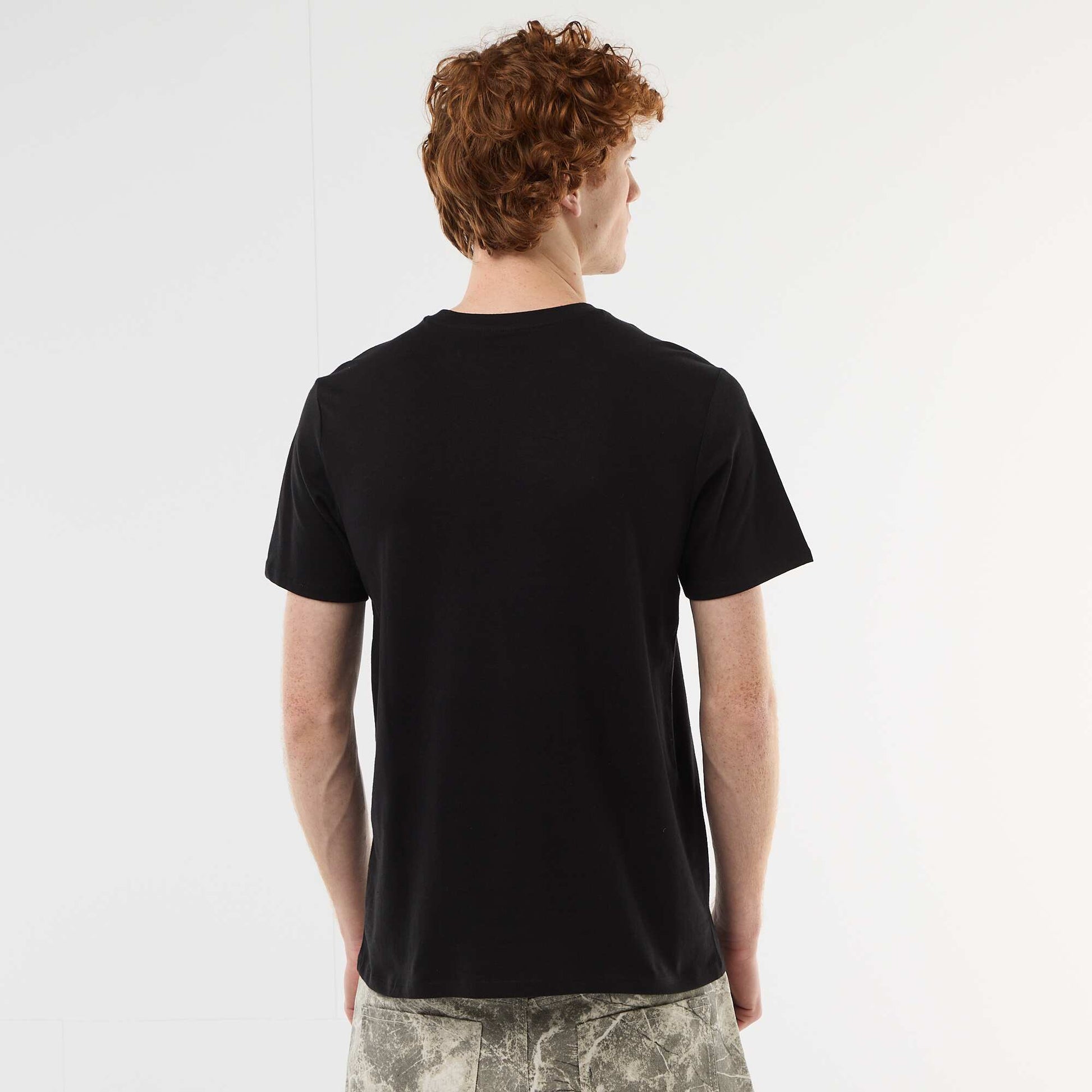 T-shirt imprimé placé en coton uni NOIR
