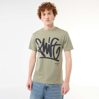 T-shirt imprimé placé en coton uni VERT