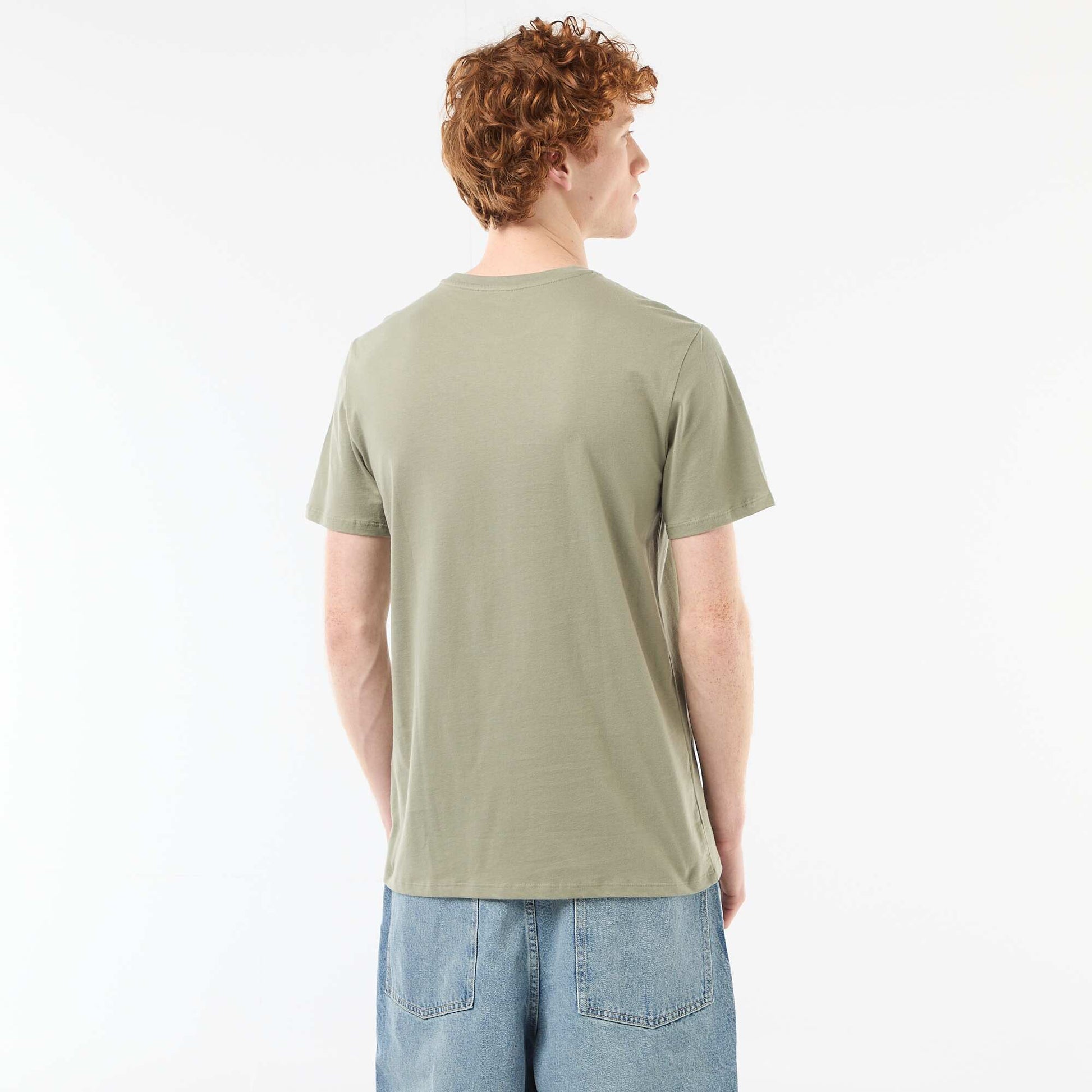 T-shirt imprimé placé en coton uni VERT