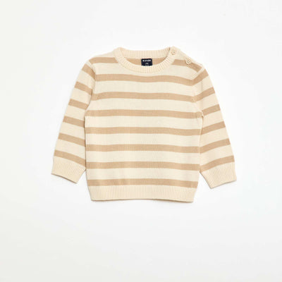 Pull fine jauge encolure boutonnée BEIGE/BLANC