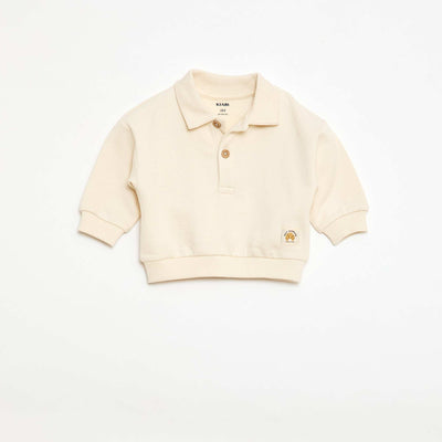Sweat-shirt à manches longues col polo BEIGE