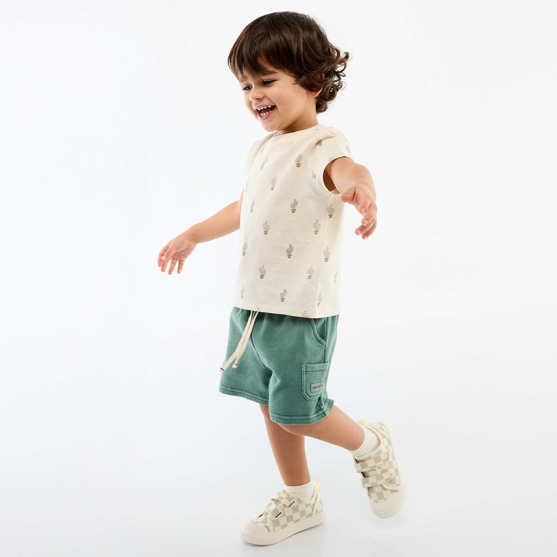 Short droit en french terry en coton uni VERT