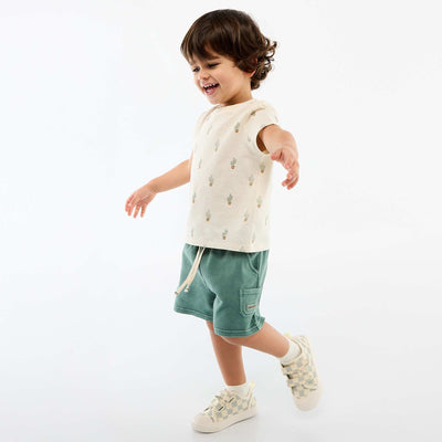 Short droit en french terry en coton uni VERT