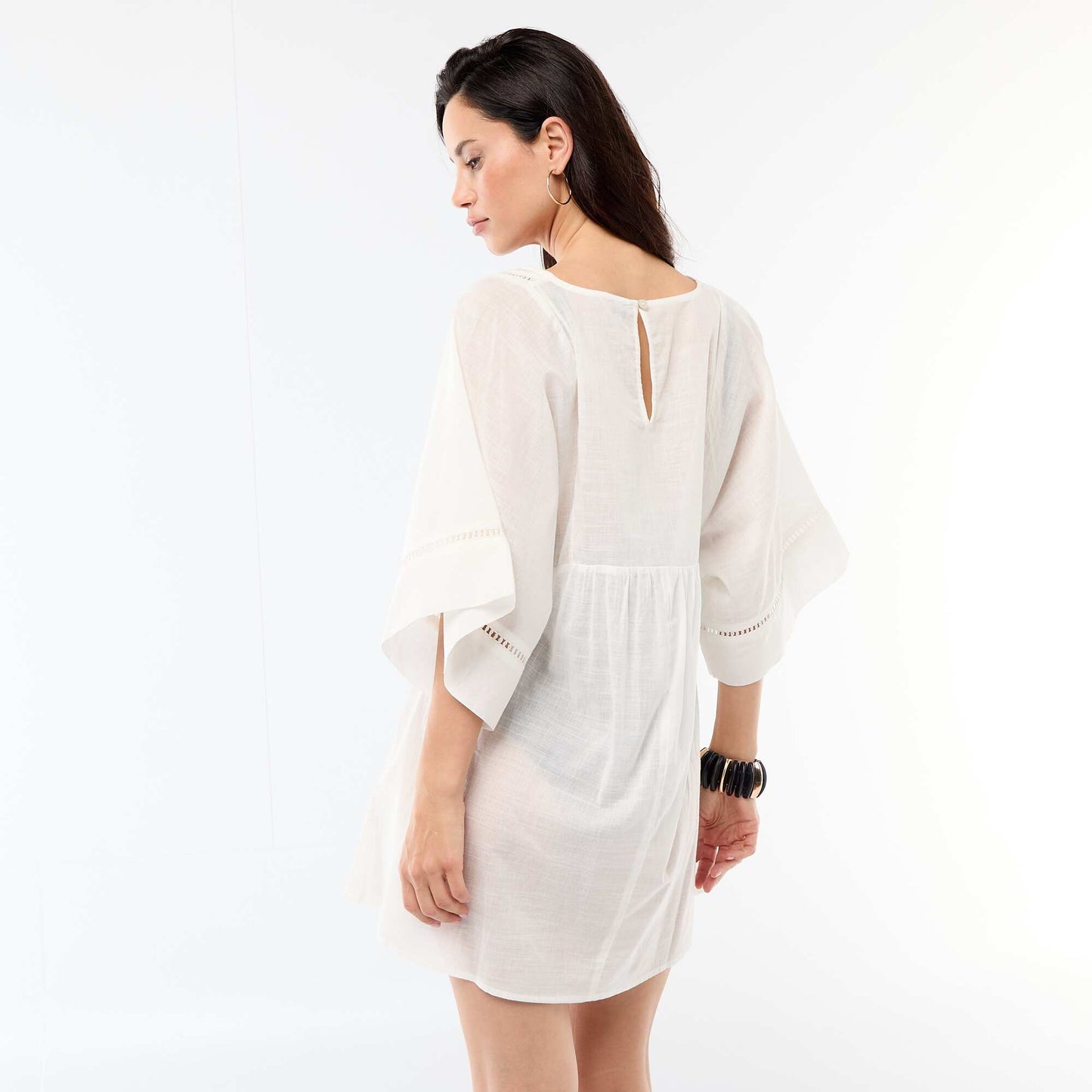 Robe de plage mi-longue unie BLANC