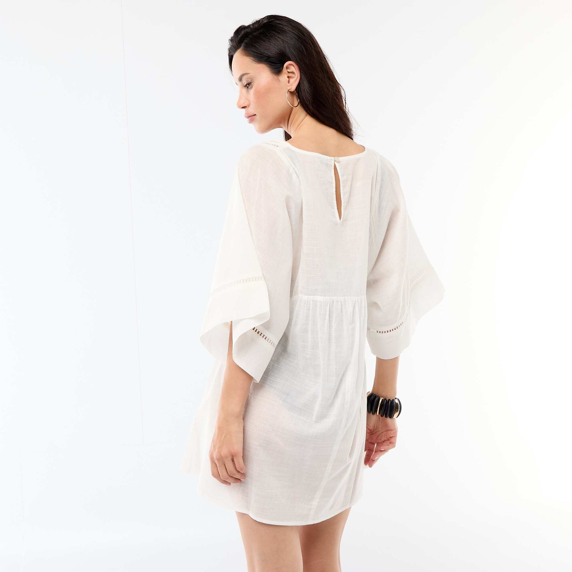 Robe de plage mi-longue unie BLANC