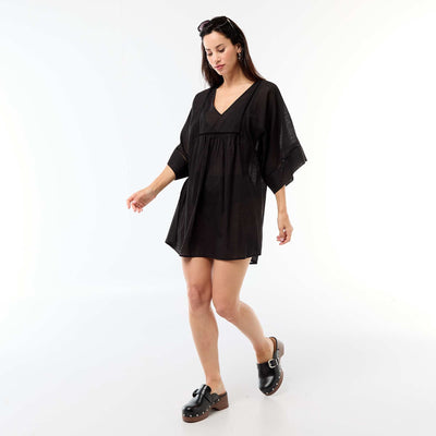 Robe de plage mi-longue unie NOIR