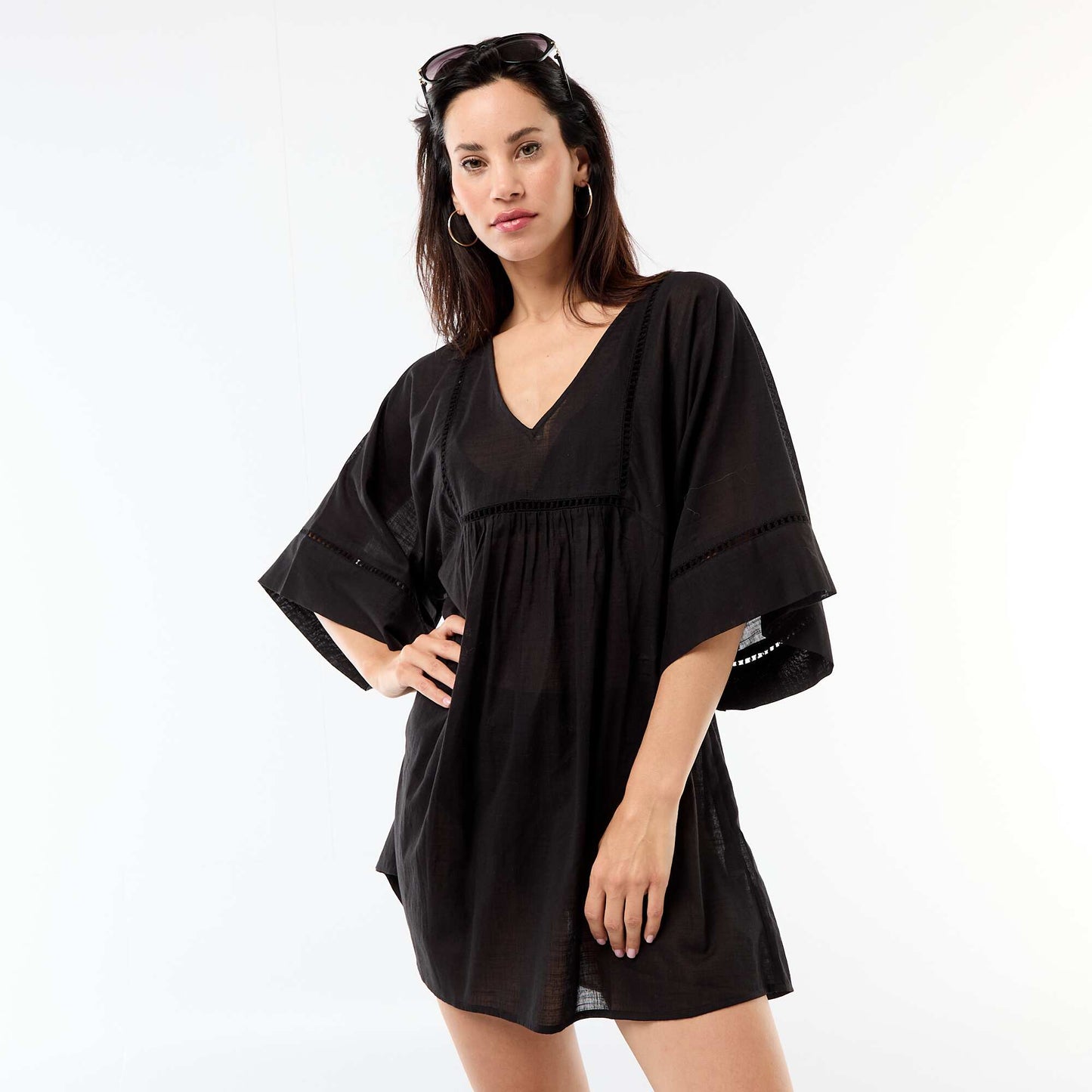 Robe de plage mi-longue unie NOIR