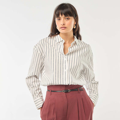 Chemise en popeline à manches longues BLANC