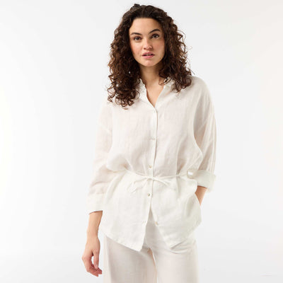 Chemise longue unie en lin BLANC