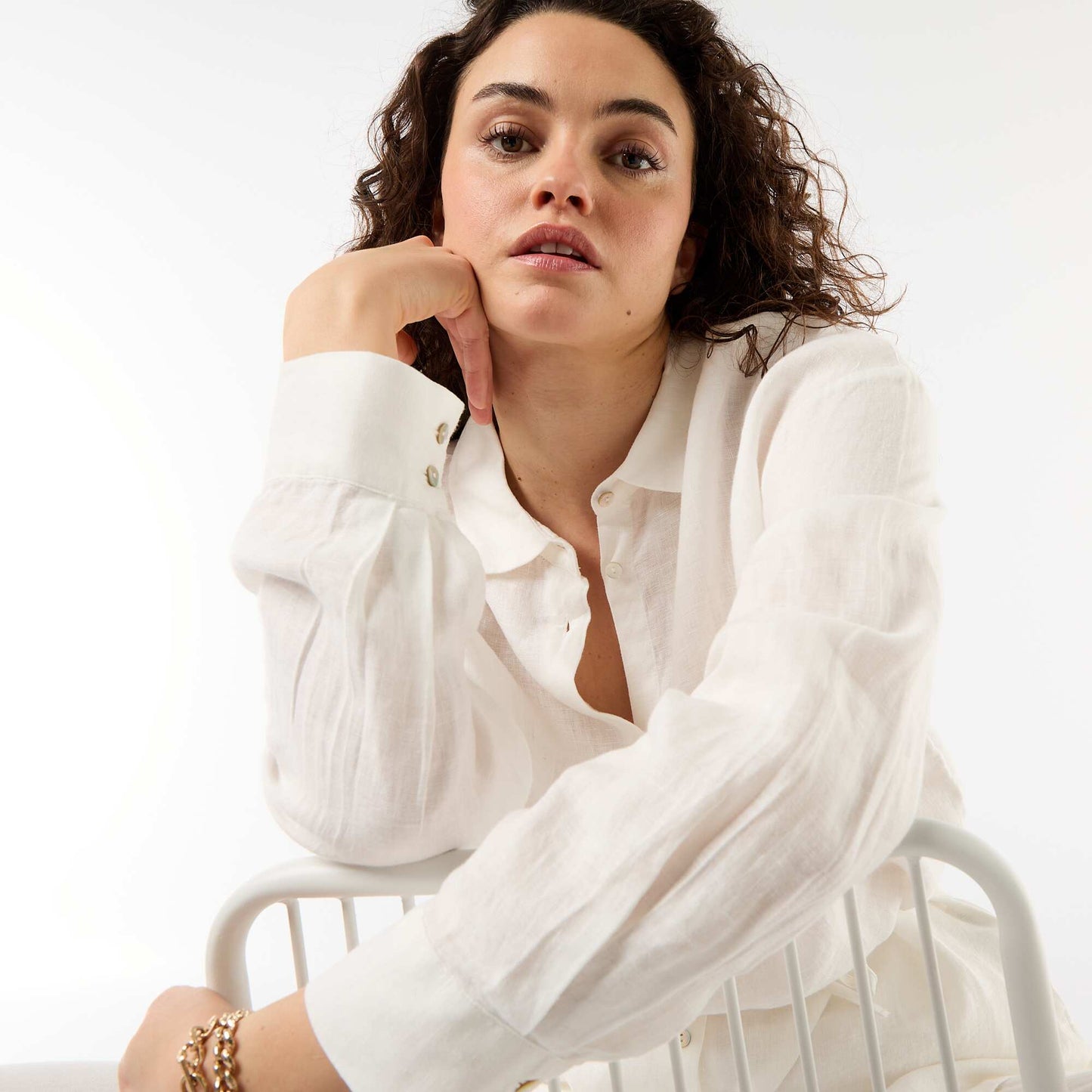 Chemise longue unie en lin BLANC