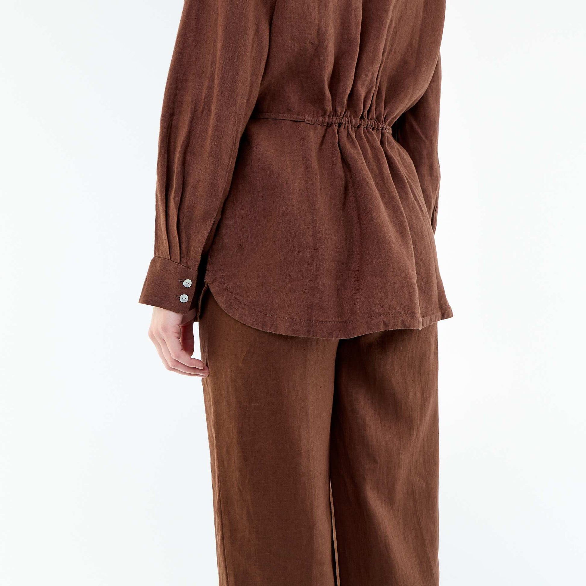 Chemise longue unie en lin MARRON