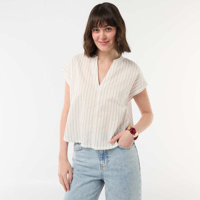 Blouse à manches courtes et col V BLANC