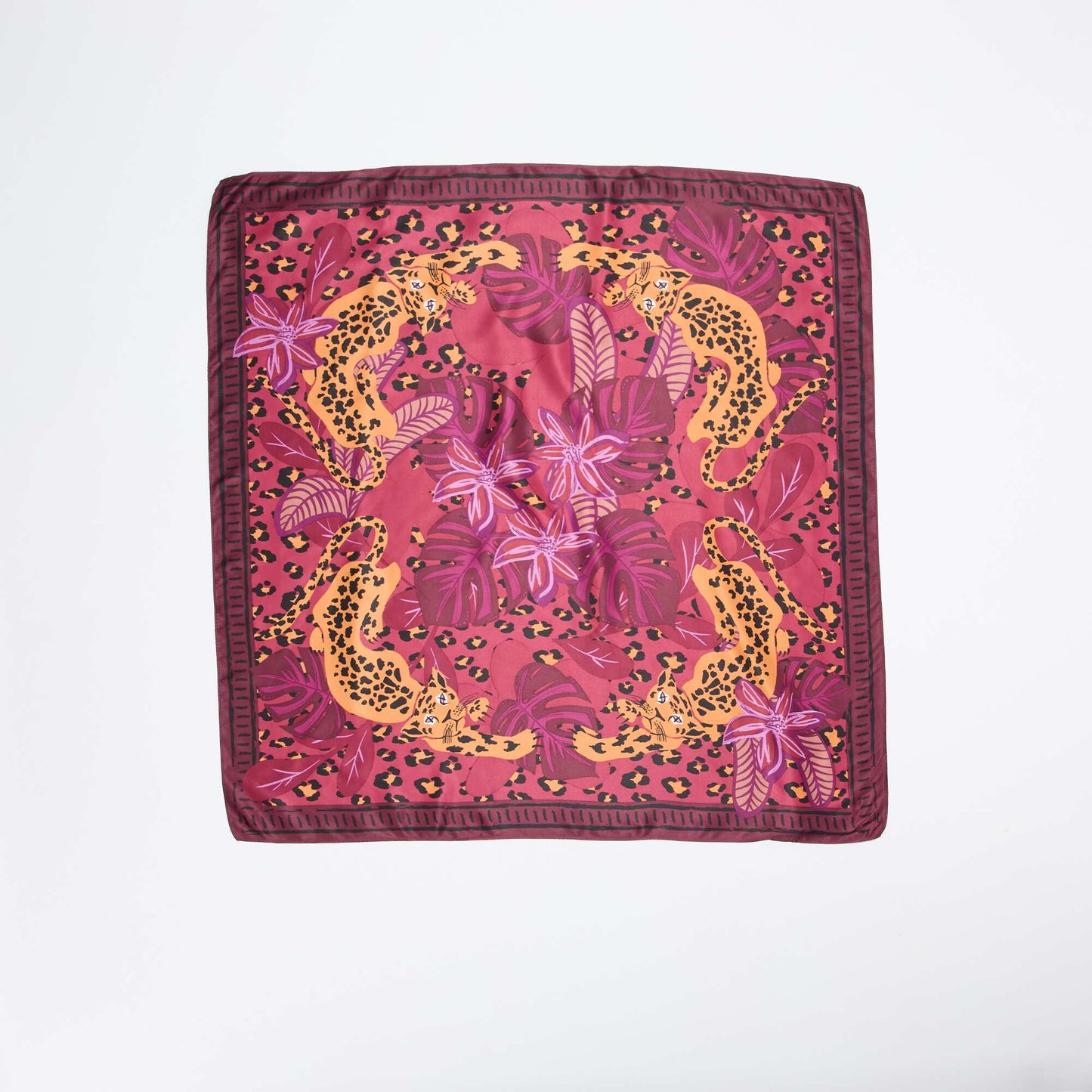 Large foulard carré à motif MARRON