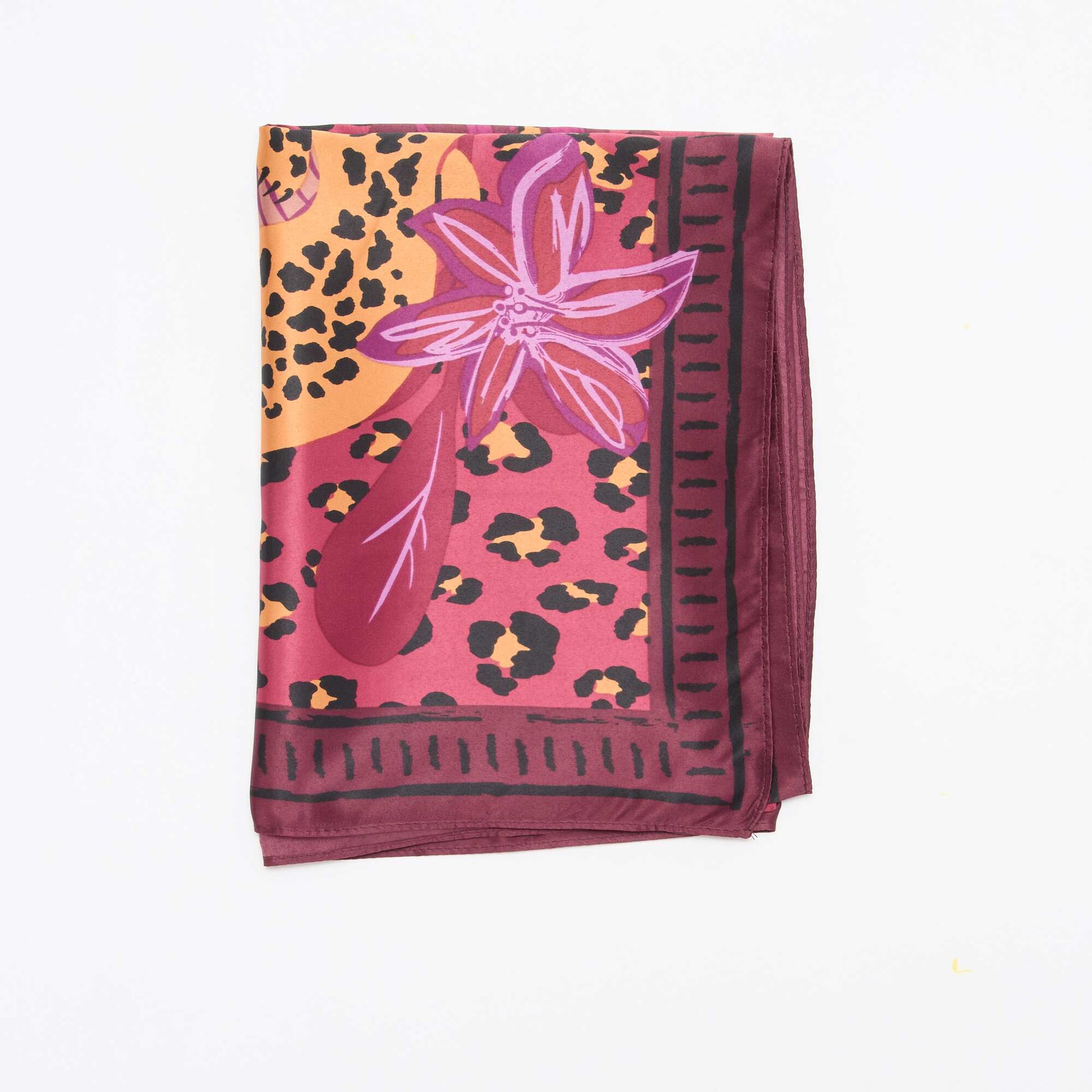 Large foulard carré à motif MARRON