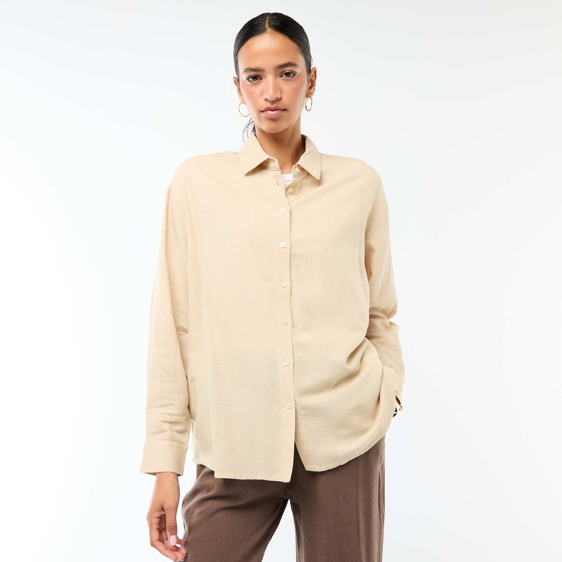 Chemise en lin mélangé BEIGE