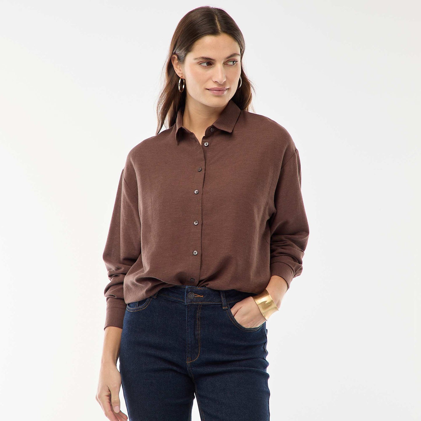 Chemise en lin mélangé MARRON