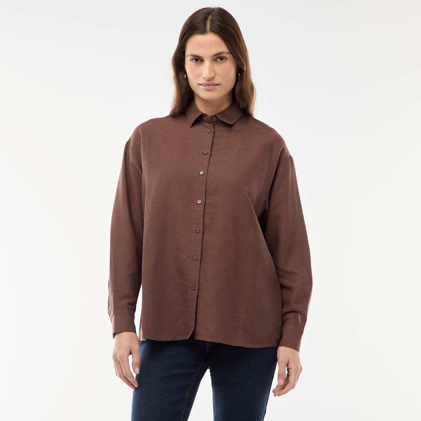 Chemise en lin mélangé MARRON