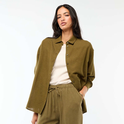 Chemise en lin mélangé KAKI