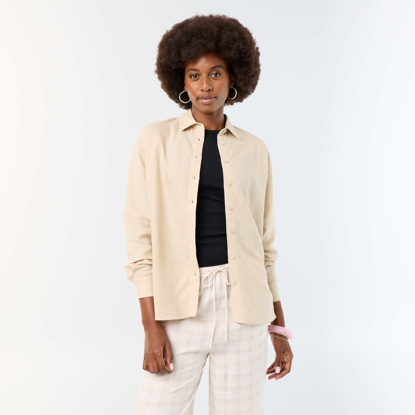 Chemise en lin mélangé BEIGE