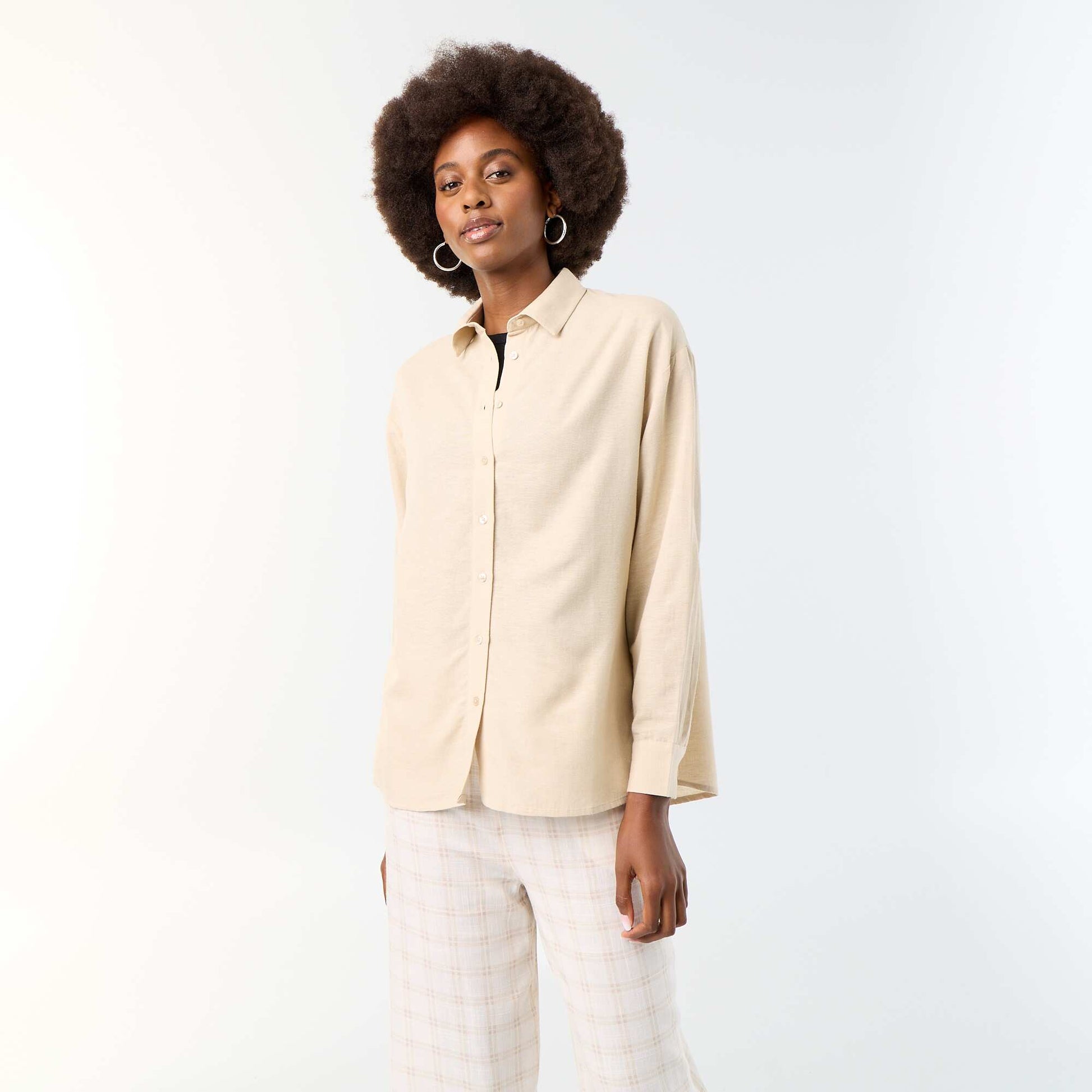 Chemise en lin mélangé BEIGE