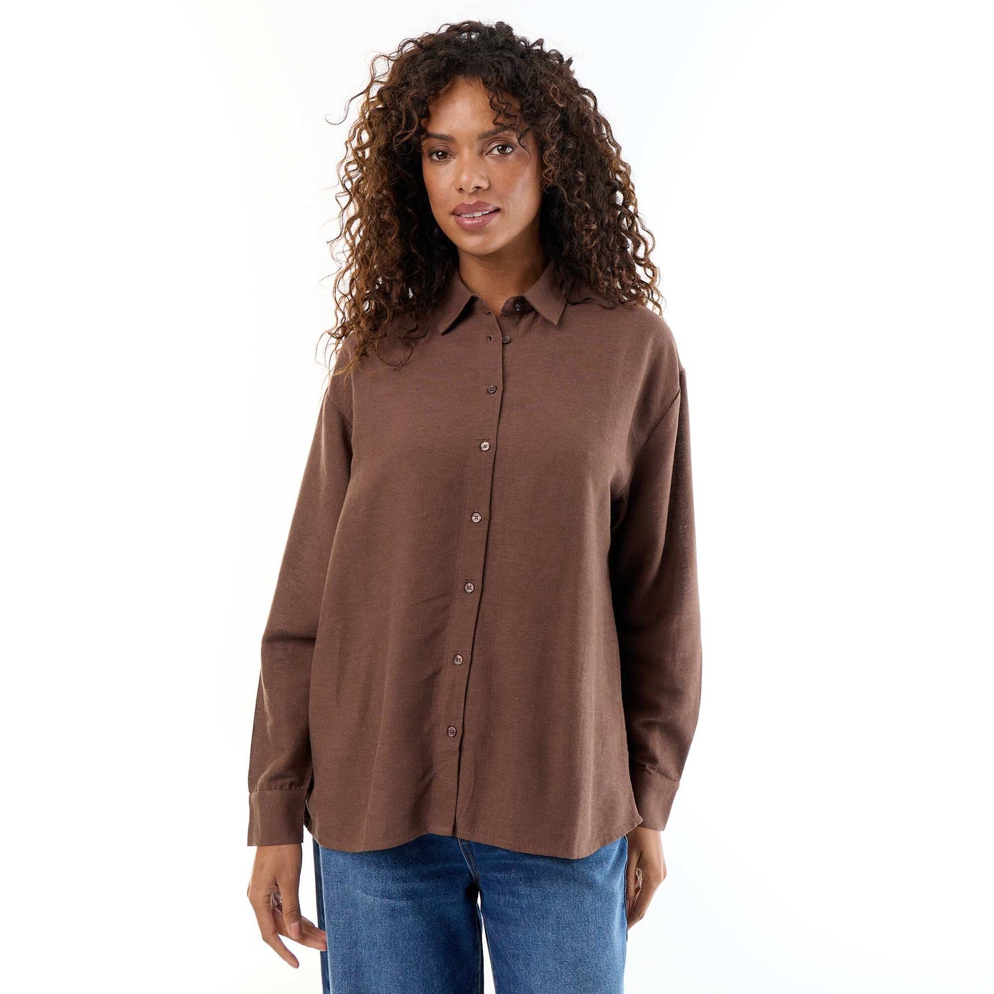 Chemise en lin mélangé MARRON