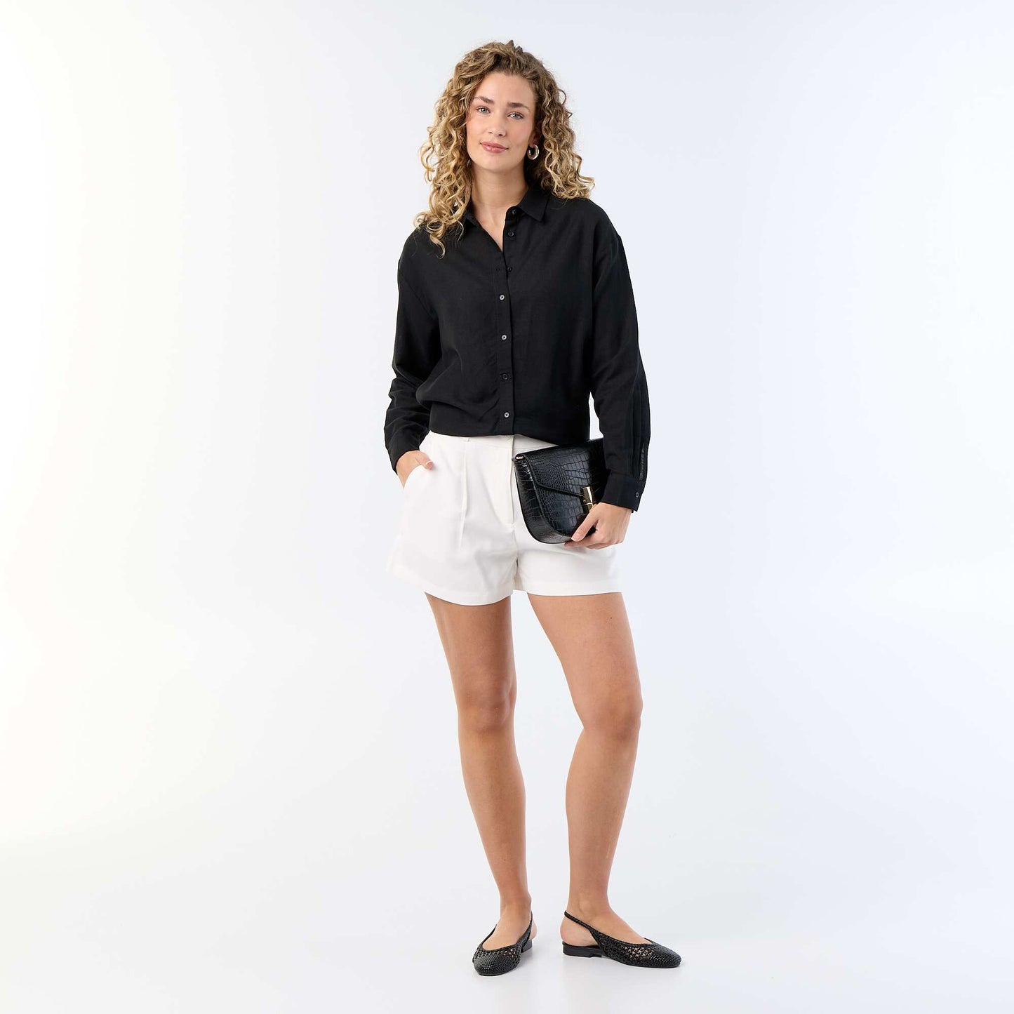Chemise en lin mélangé NOIR