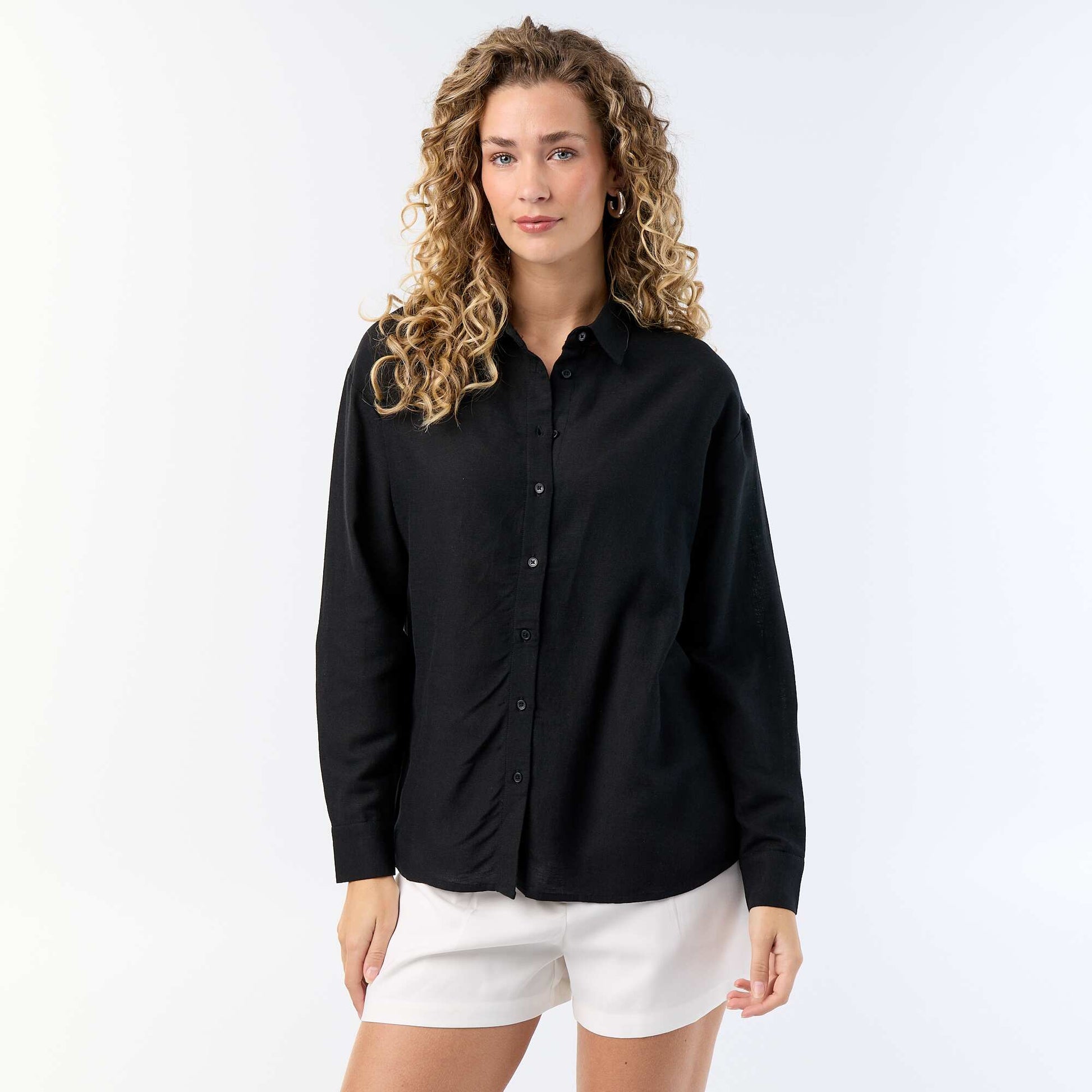 Chemise en lin mélangé NOIR