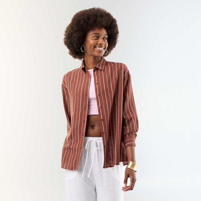 Chemise en lin mélangé MARRON