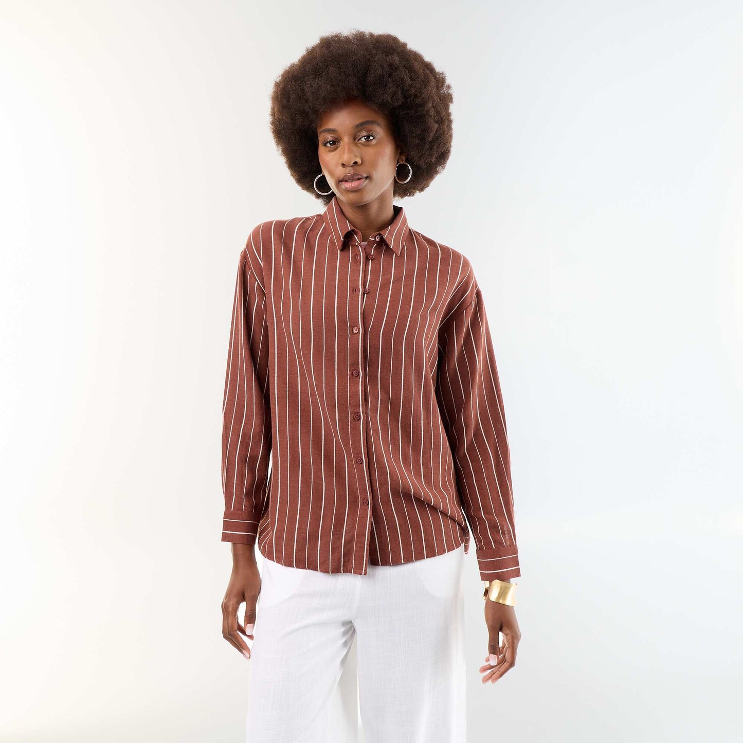 Chemise en lin mélangé MARRON