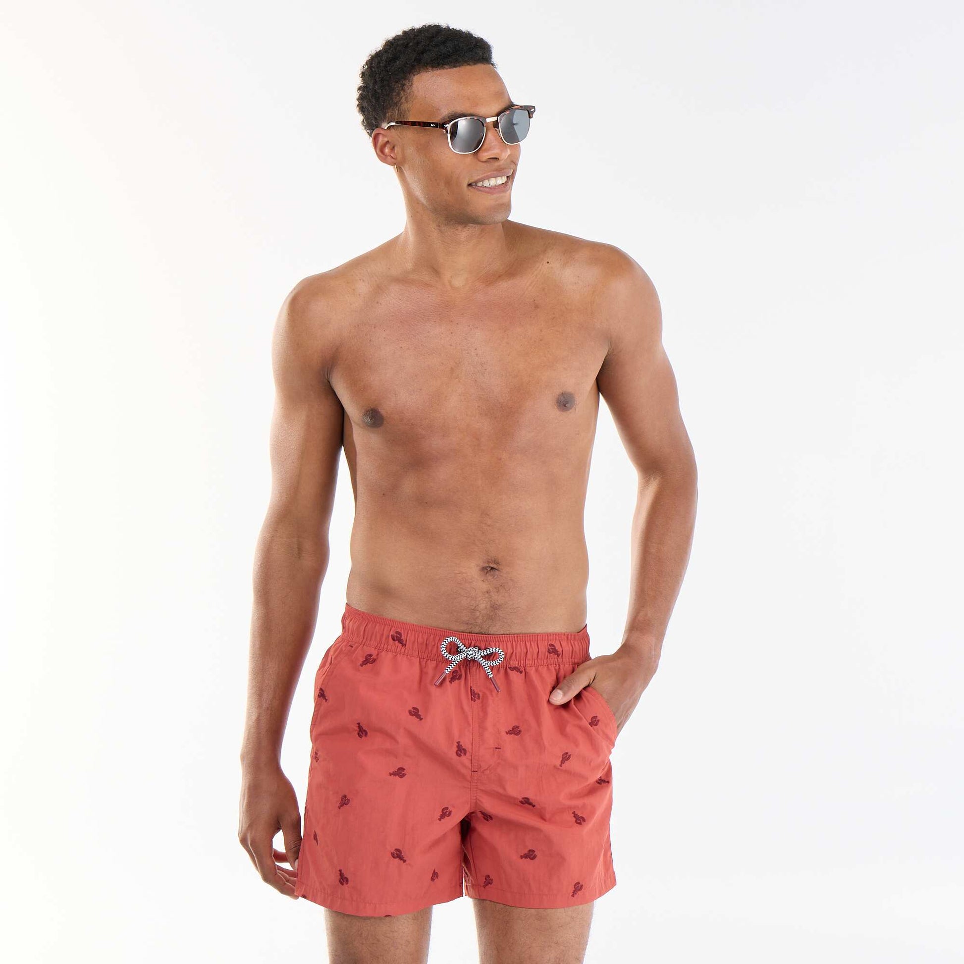 Bermuda de bain à motif ROUGE