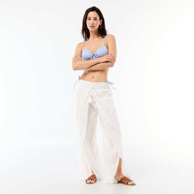 Pantalon de plage en viscose imprimée BLANC