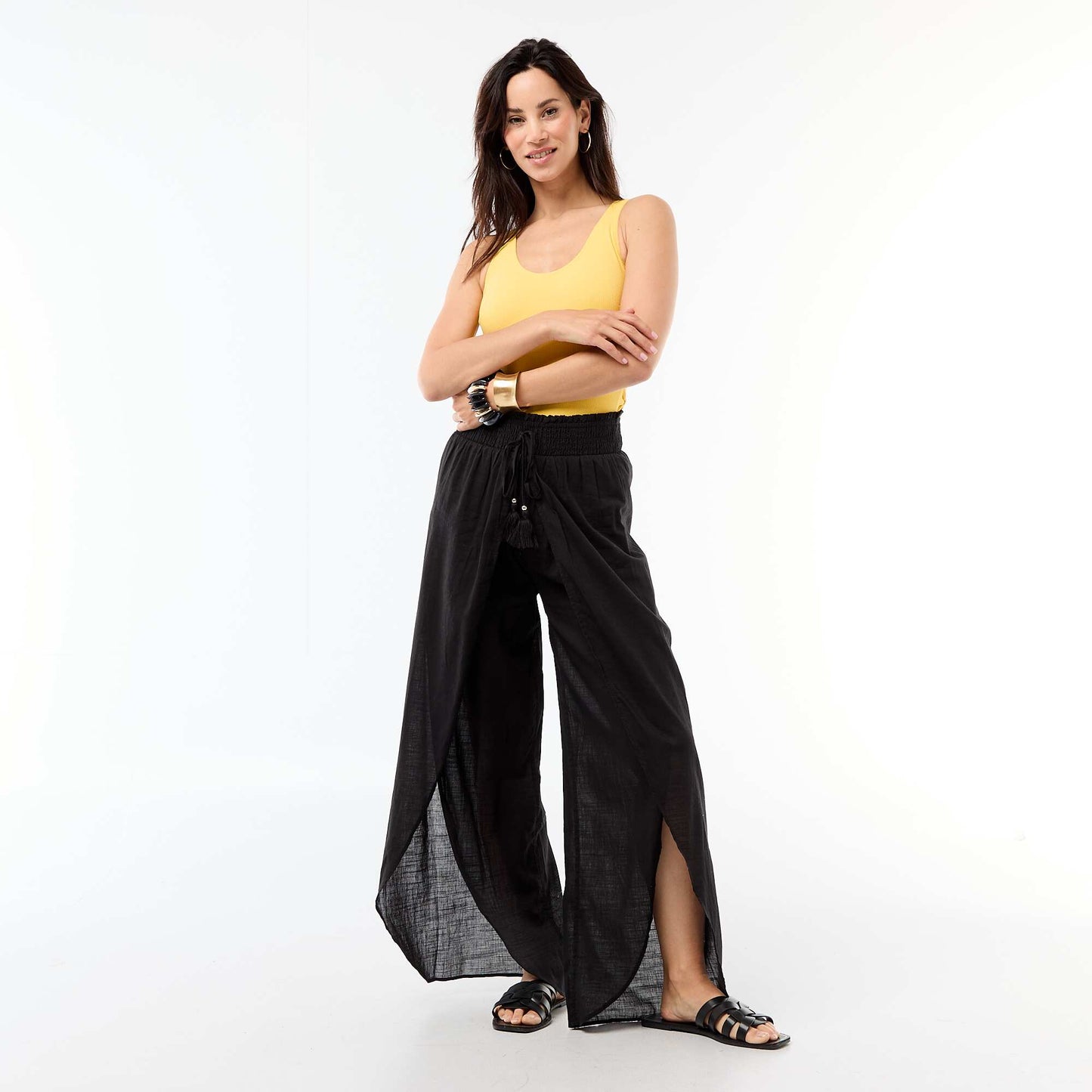Pantalon de plage en viscose imprimée NOIR
