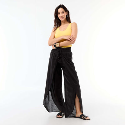 Pantalon de plage en viscose imprimée NOIR