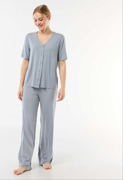 Pyjama long imprimé pois - 2 pièces BLEU