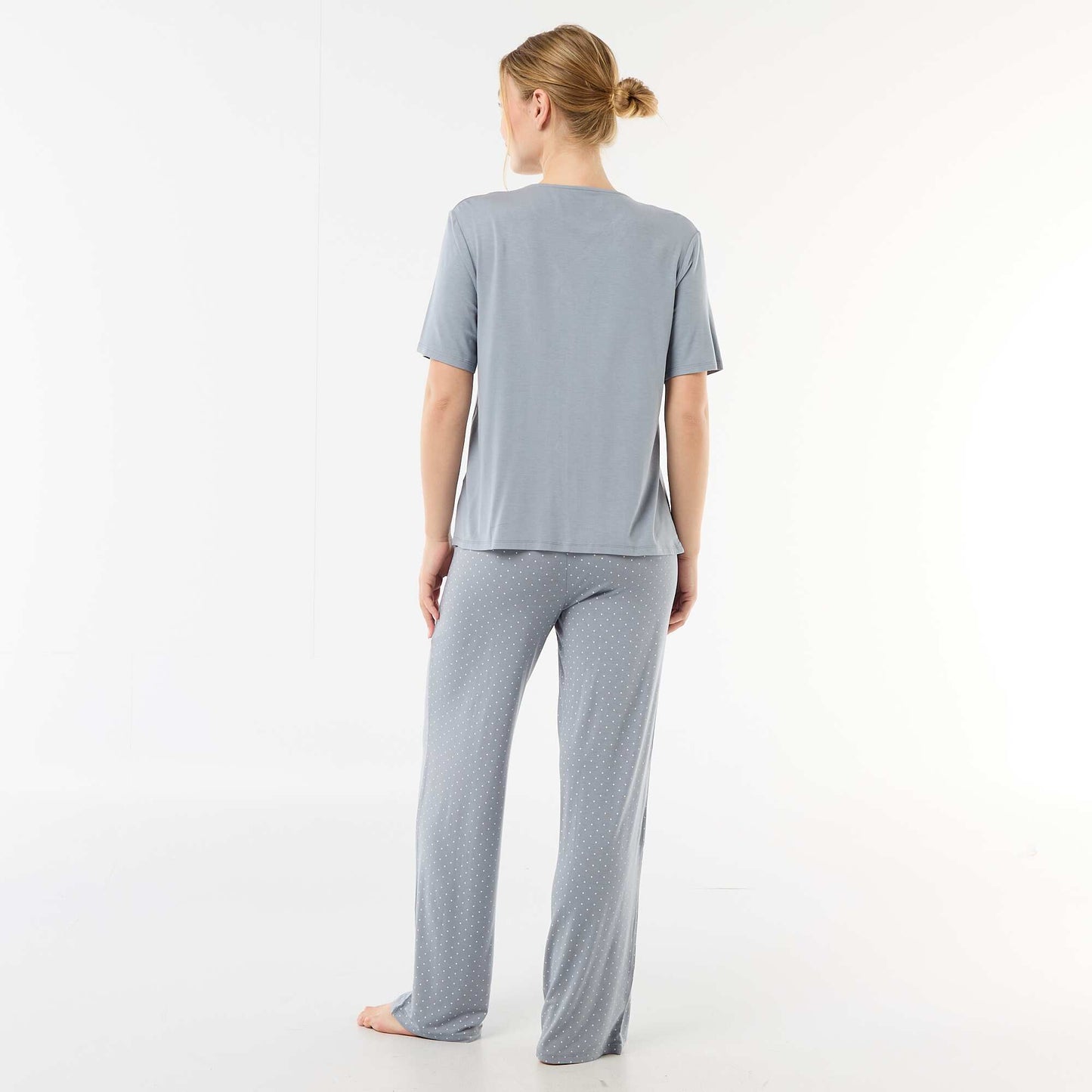 Pyjama long imprimé pois - 2 pièces BLEU