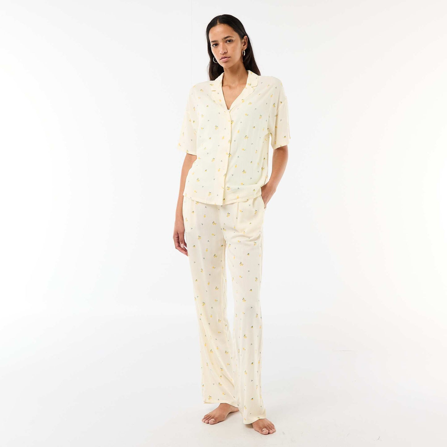 Ensemble chemisier de nuit rayé all-over JAUNE