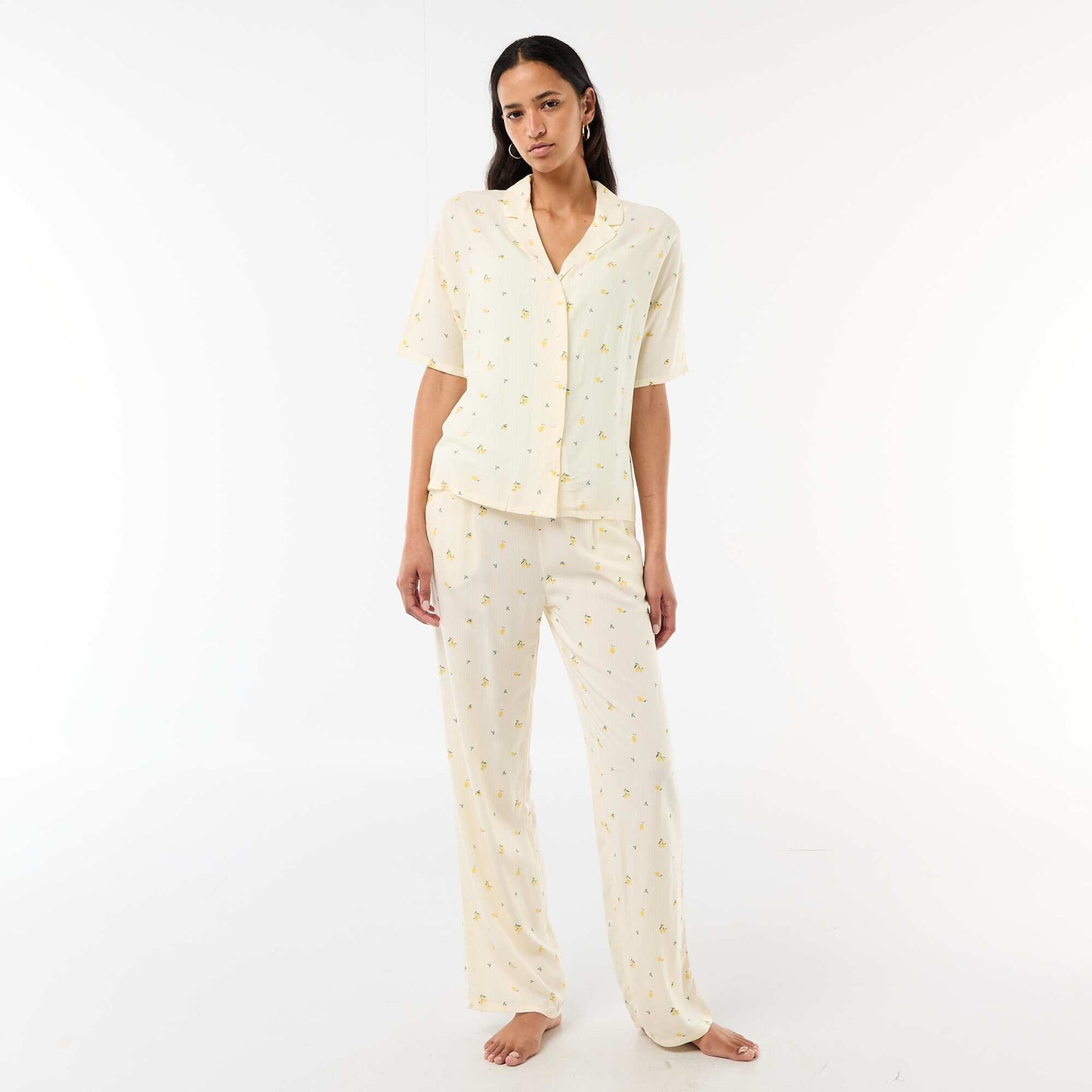 Ensemble chemisier de nuit rayé all-over JAUNE