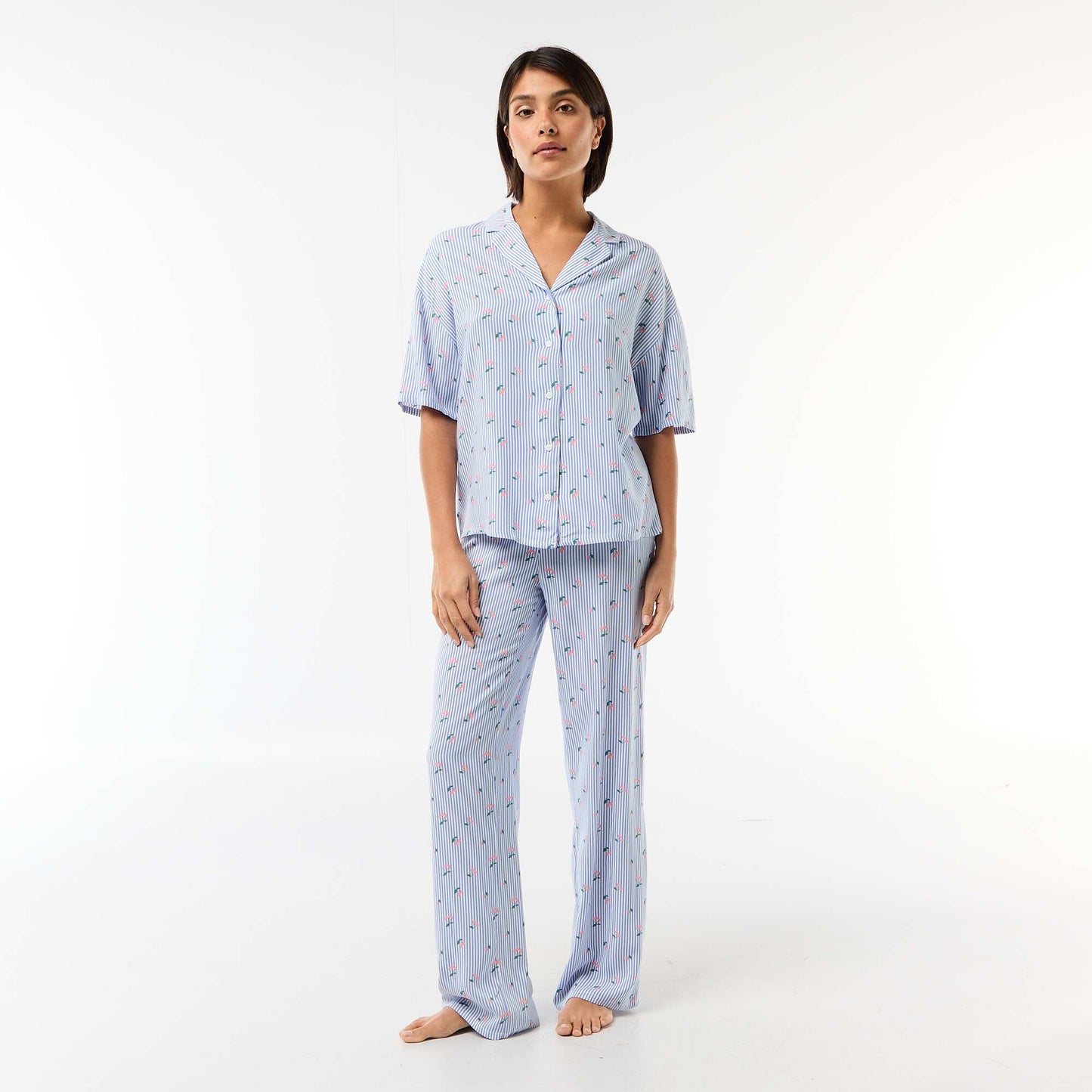 Ensemble chemisier de nuit rayé all-over BLEU
