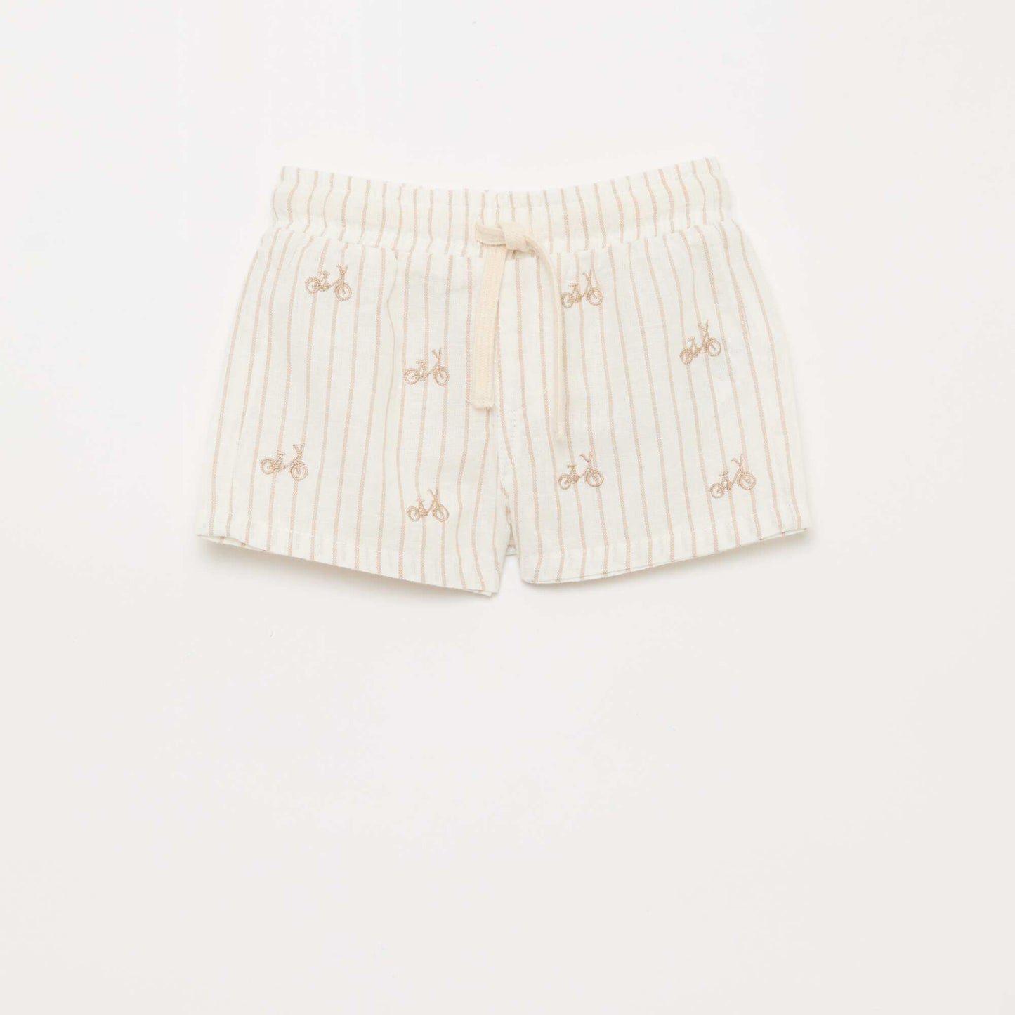 Short en lin mélangé à rayures BEIGE